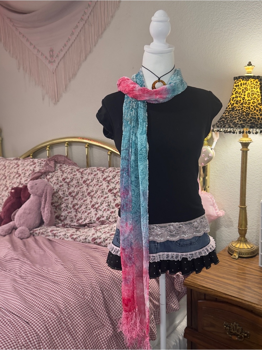 Silk Blend Pink & Teal Lightweight Scarf
